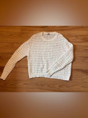 John + Jenn White Open-Weave Crewneck Sweater